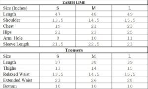 ZAREH LIME Size Chart