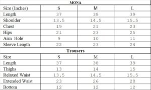 MONA Size Chart